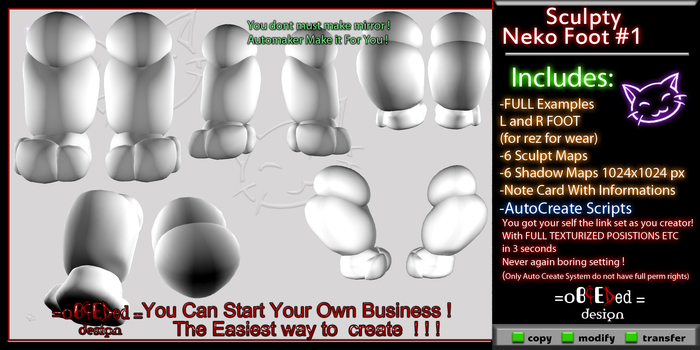 FULL PERMSculpty Neko Foot #1 by Obceded DesiGn