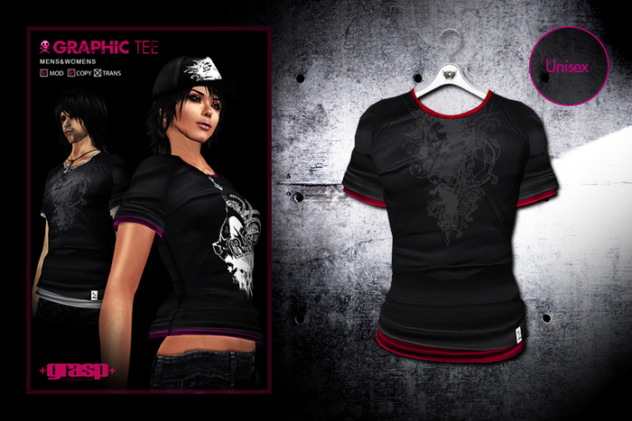 +grasp+/graphic#3 print Tee/black+red