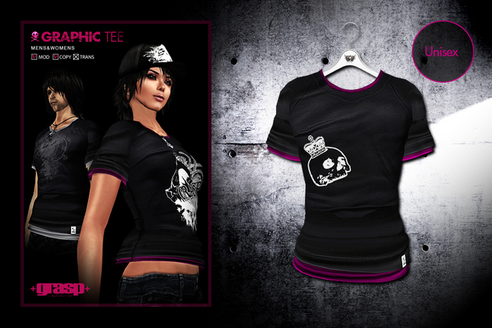 +grasp+/graphic#2 print Tee/black+pink