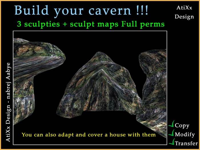 3 cavern grotto Rocks - Sculpties Map Full perms