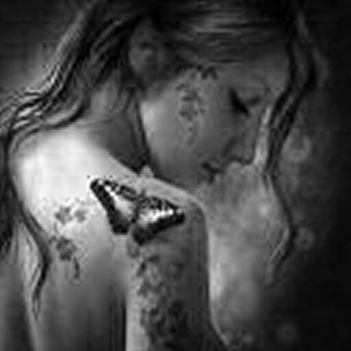 Woman with Butterfly on Shoulder