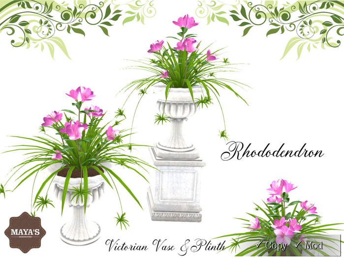 Maya's - Rhododendron in Victorian Vase & Plinth