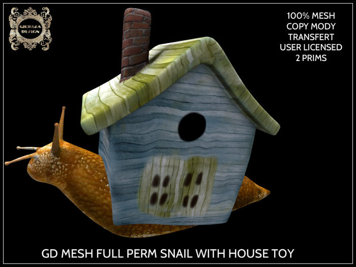 Snail Gd Second Life Marketplace - GD MESH FULL PERM SNAIL WITH HOUSE TOY