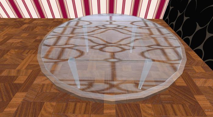 GP Etched Glass Dining Table 2 - Oval - 4 prims