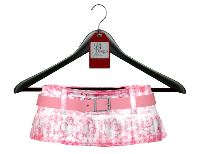 TG Distressed Printed Denim Skirt w Belt Pink