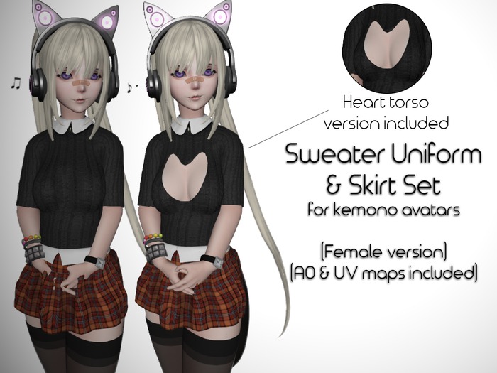 Fitted Kemono Torso Sweater Uniform & Skirt Set