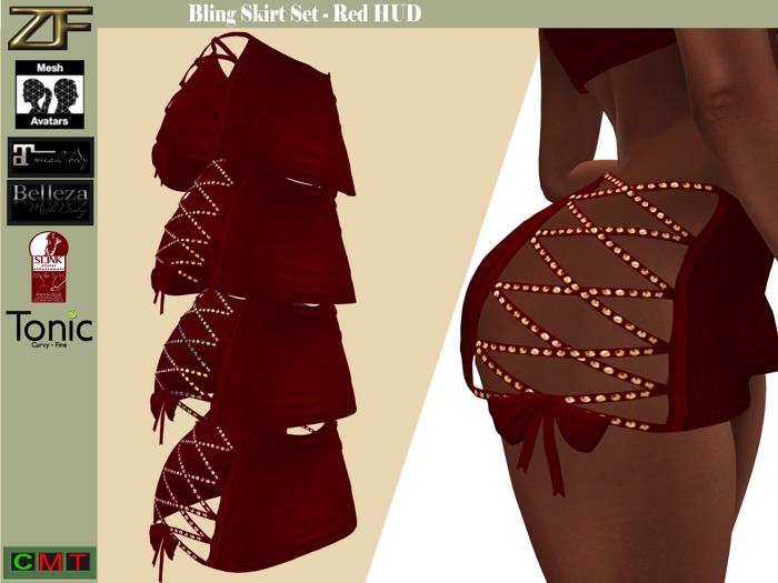 Zuloo - Fitmesh Bling Skirt Set - RED HUD