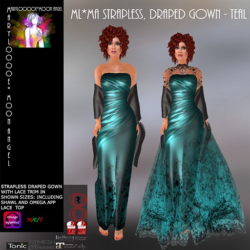 ML*MA Strapless Draped Gown Teal