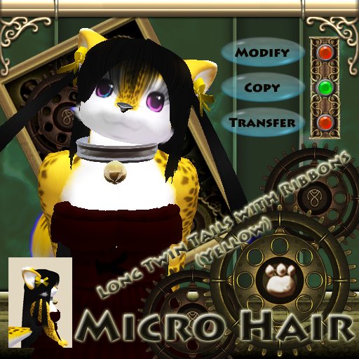 Micro Hair - Long Twin Tails With Ribbons (Yellow)