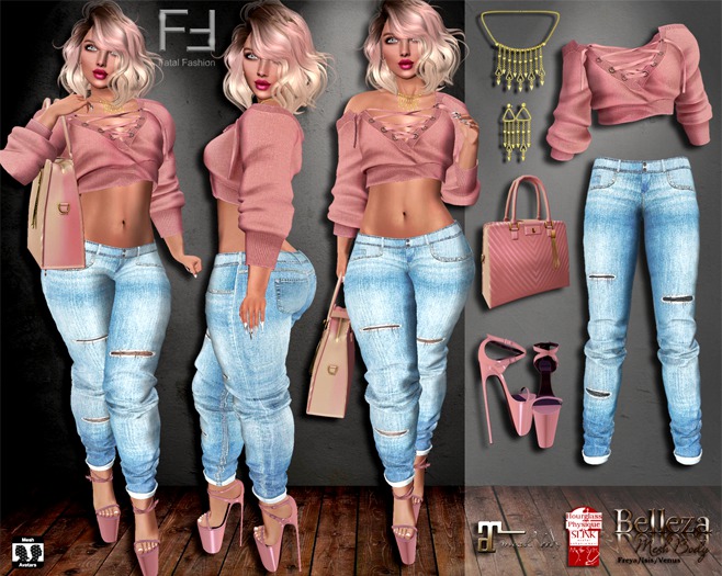 Second Life Marketplace - Outfit 003: Top, Pants, Shoes, Necklace ...