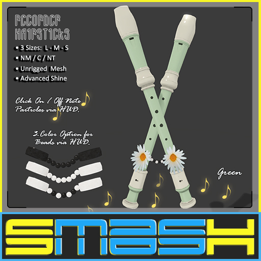 SMASH - Recorder Hairsticks (Green) BAG