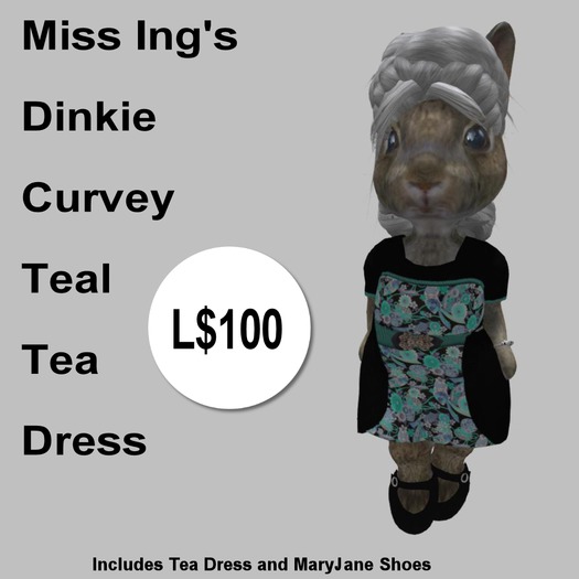 Miss Ing's Dinkie Curvey Teal Tea Dress Boxed
