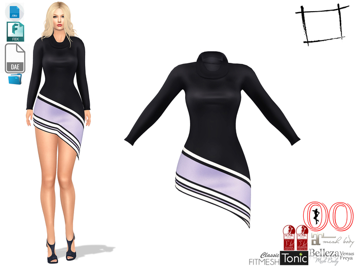 Dae Obj FBX Women's Long Sleeve Hooded Dress Slink, Ocacin Standard,Maitreya,Belleza, Tonic,Voluptuous