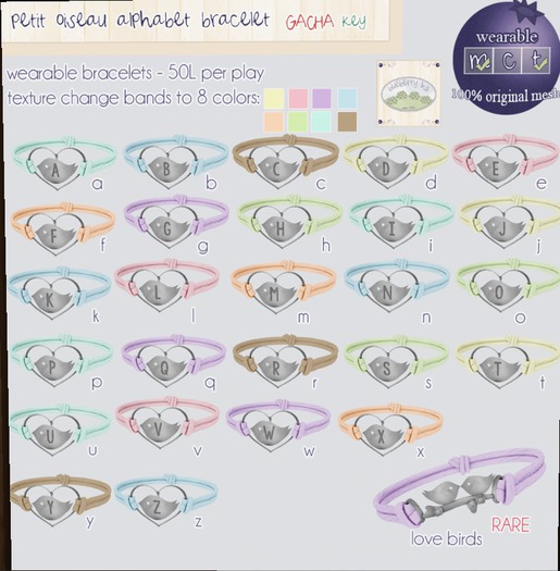 bh ~ petit oiseau alphabet bracelet - M