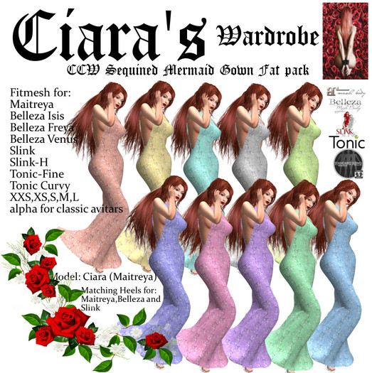 CCW Sequined Mermaid Gown 10 texture hud, matching heels 