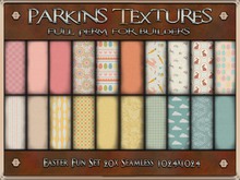 Parkins Textures - Easter Fun Set - 20x Full Perm Seamless 1024 - Fabric, Clothing, Cloth, Egg, Bunny, Pattern, Pastel