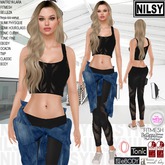 NILSY NET SPORTSWEAR OUTFIT WITH TIED JEAN SHIRT,ALL BODIES