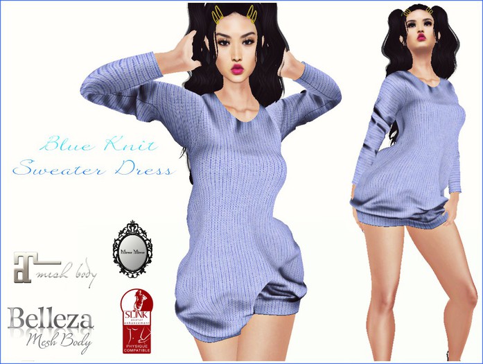 Blue Knit Sweater Dress - Mirror Mirror