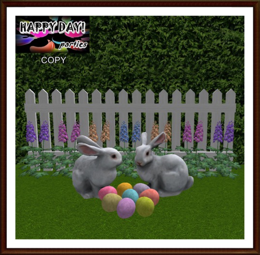Easter - Fence with BunniesEasterEggsFlowers in Spring