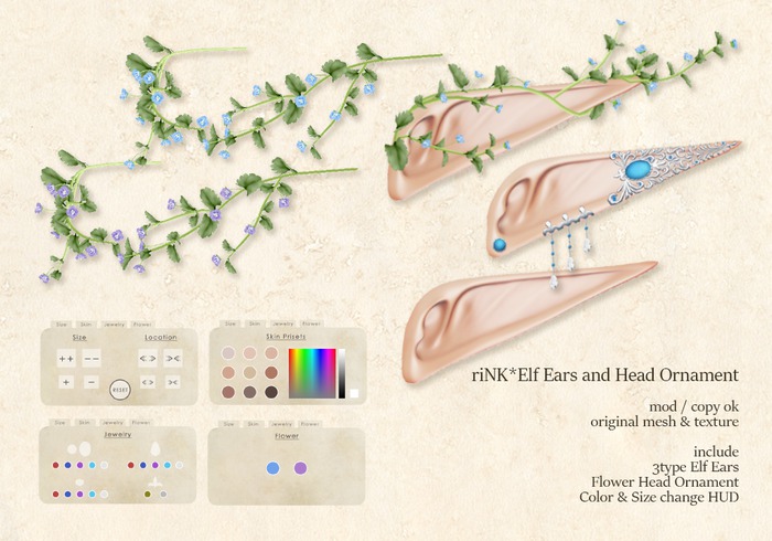 !DEMO! Pretty and Delicate elf ears and Cute flower forehead ornament★ elf ears with Gem / Flower