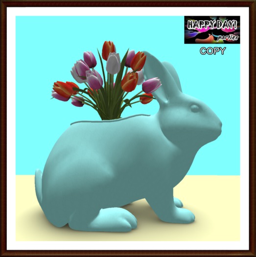 Easter - Bunny Rabbit Vase with Tulips - Pastel Teal