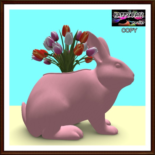 Easter - Bunny Rabbit Vase with Tulips - Pastel Pink