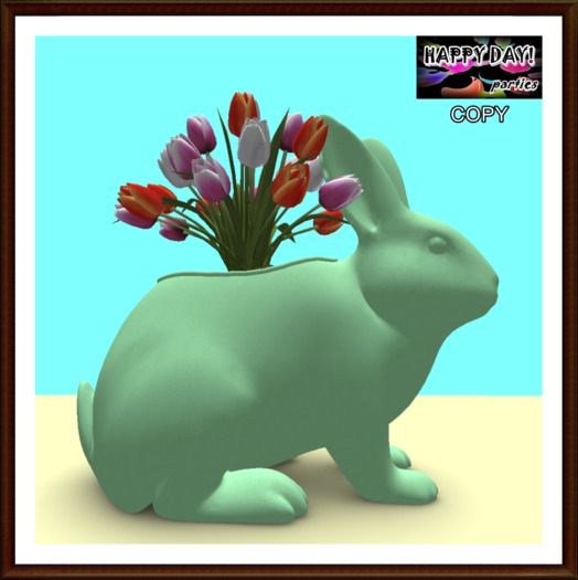Easter - Bunny Rabbit Vase with Tulips - Pastel Green