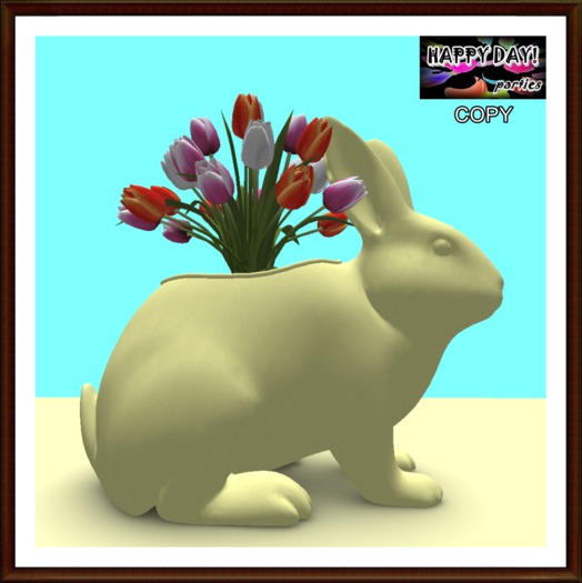 Easter - Bunny Rabbit Vase with Tulips  - Pastel Yellow