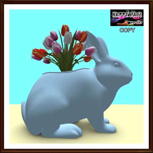 Easter - Bunny Rabbit Vase with Tulips - Pastel Blue