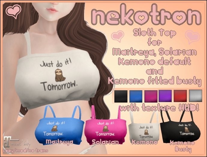 [Nekotron] Sloth Top (Maitreya/Solarian/Kemono/Kemono Busty)