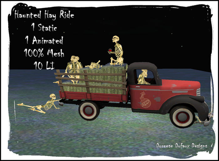 HAUNTED HAY RIDE SKELETONS HAVING A PARTY