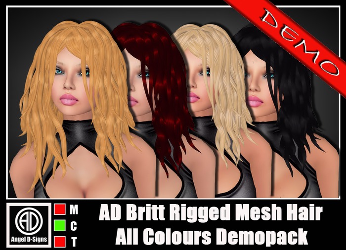 AD Britt Rigged Mesh Hair All Colours Demopack
