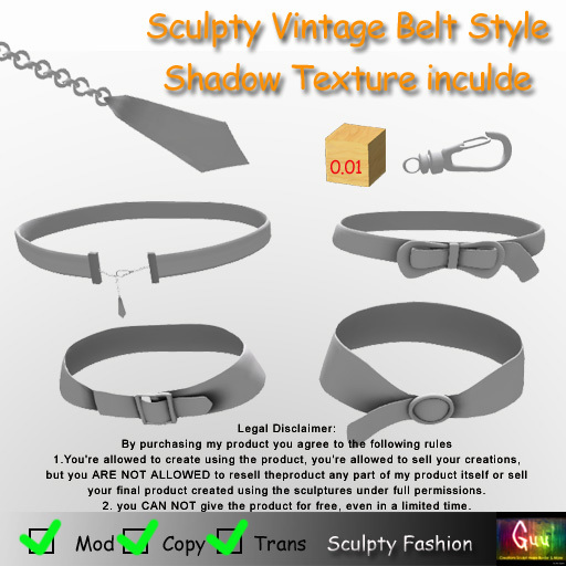 -=((Guu))=- Sculpty Vintage Belt [BOXED] SCULPT MAP & Texture / Guu Auto Builder 