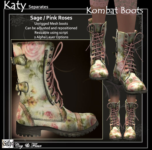 C&F Katy Separates - Kombat Boots - Sage Pink Roses