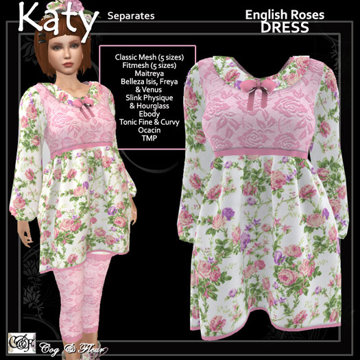C&F Katy Separates - Doll Koller Dress - English Rose - Mesh, Fitmesh & Mesh Body Sizes