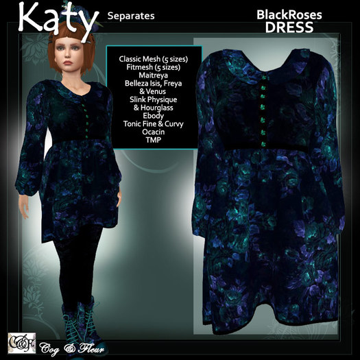 C&F Katy Separates - Doll Koller Dress - Blackrose - Mesh, Fitmesh & Mesh Body Sizes
