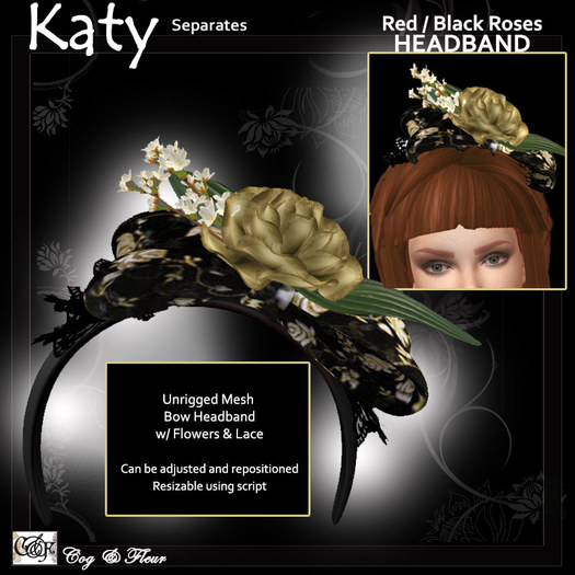 C&F Katy Separates - Roses Bow Headband - Black Gold Roses