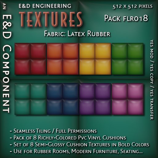 [FLR018] 8 Glossy Vinyl Textures Colored Latex Textures Shiny Latex Textures Padded Cell Textures by E&D ENGINEERING