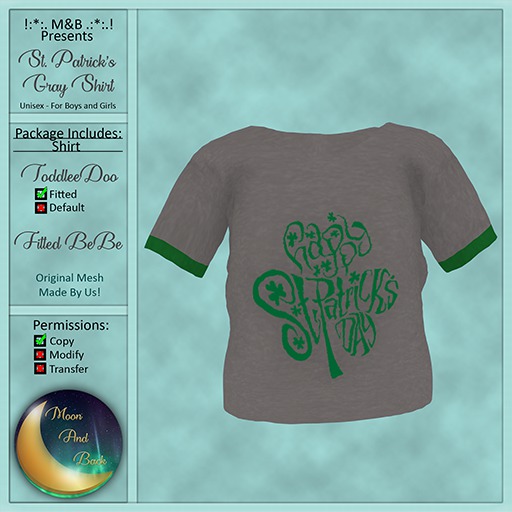 !:*:. M&B .:*:.!  St.Patricks Day Gray Shirt Delivery HUD
