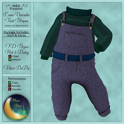 !:*:. M&B .:*:.! Lane Overalls Teal Stripes 