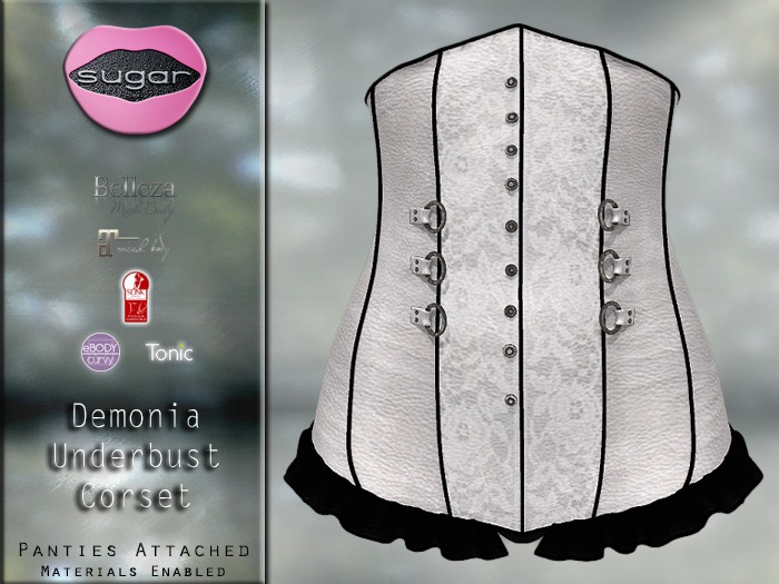:-:SUGAR:-: Demonia Corset {WHITE LEATHER}