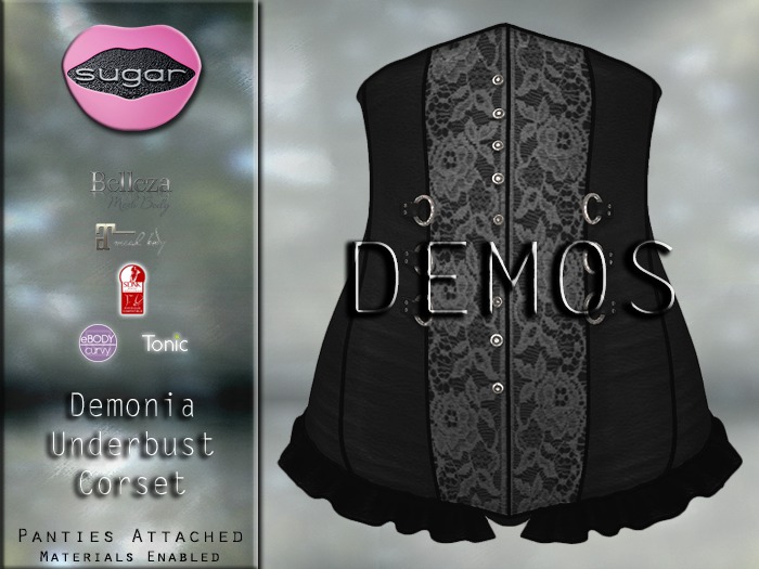 :-:SUGAR:-: Demonia Corset {BLACK LEATHER} DEMO
