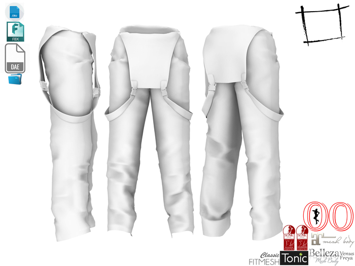 Dae Obj FBX Women's Rolled Down Overall Pants Slink, Maitreya,Belleza, Tonic,Voluptuous