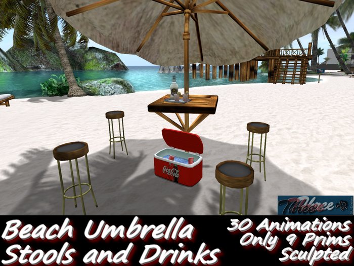 333 - Beach Umbrella Stools Set - 30 Animations - 9 Prims Total