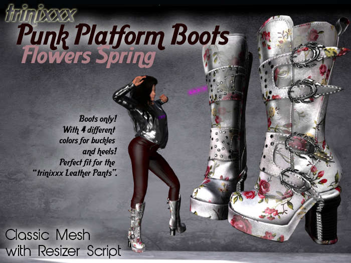 trinixxx Punk Platform Boots Spring Flowers