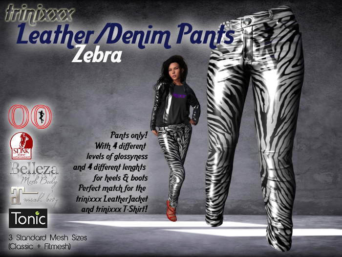trinixxx Denim/Leather/PVC Pants Zebra