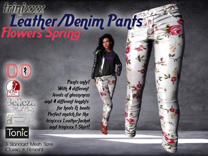 trinixxx Denim/Leather/PVC Pants Spring Flowers