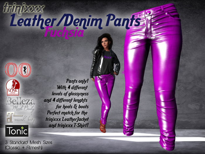 trinixxx Denim/Leather/PVC Pants Fuchsia
