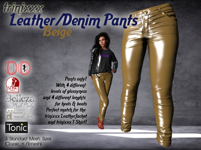 trinixxx Denim/Leather/PVC Pants Beige