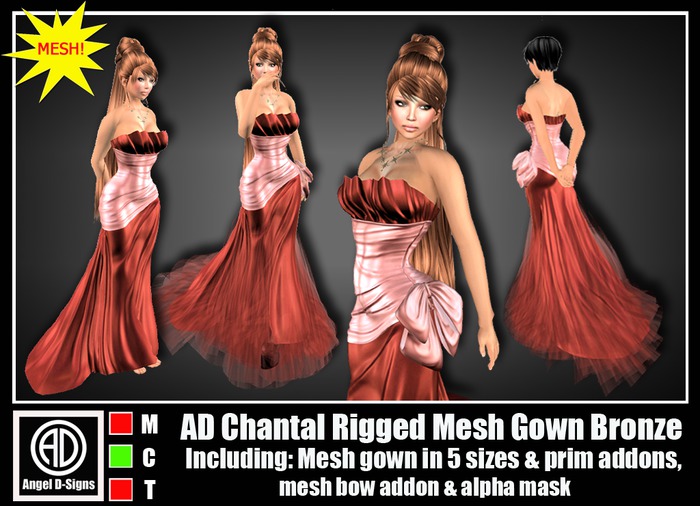 AD Chantal Rigged Mesh Gown Bronze